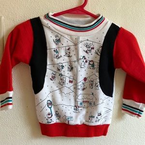 Vintage baby sweatshirt. Skiing animals.